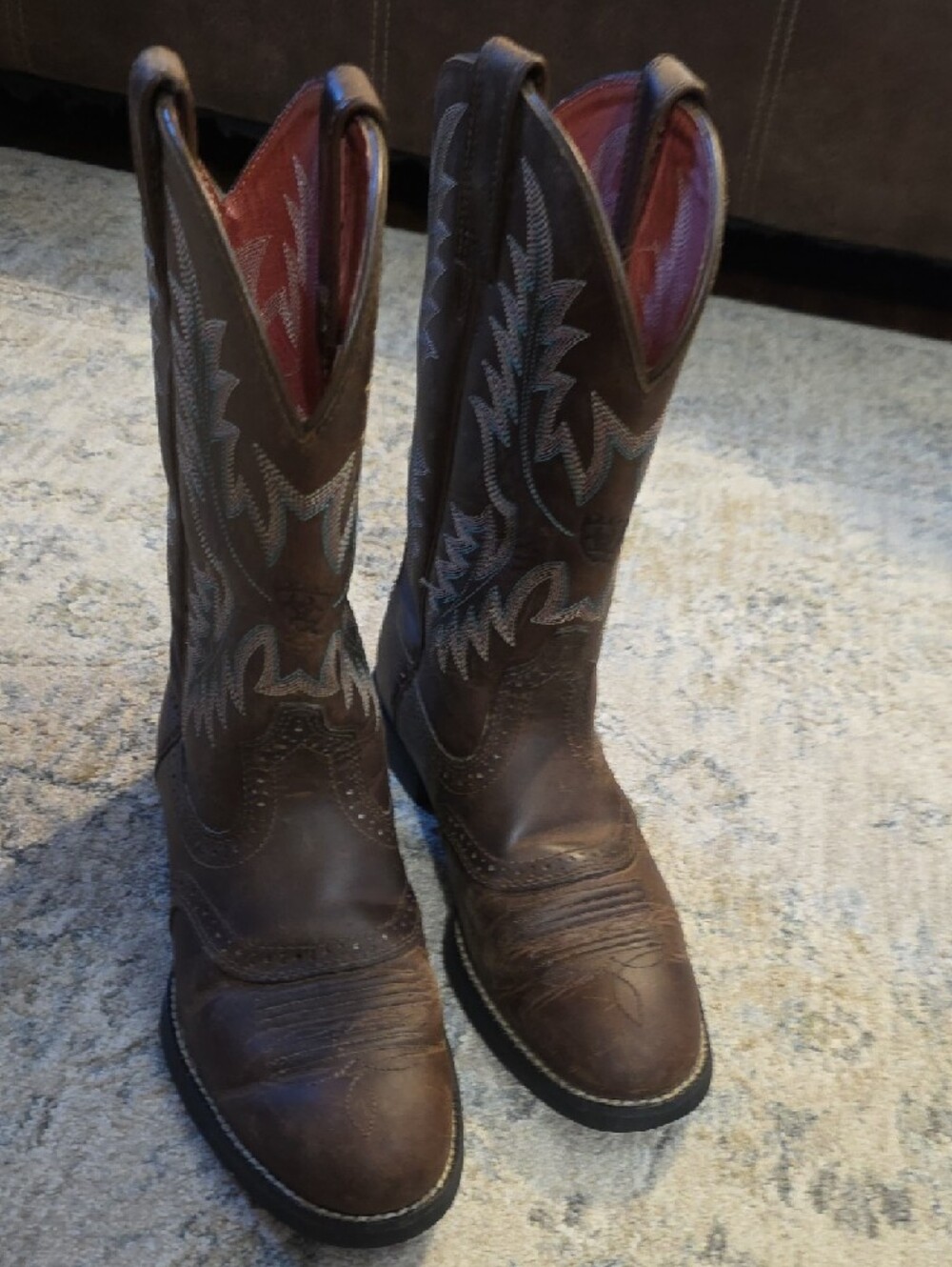Ariat Womens Brown Leather Western Heeled Boots with Red Interior - Picture 2 of 7